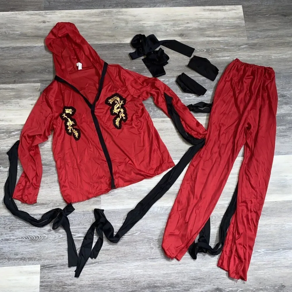 Fire Dragon Ninja Child Large 12-14 Halloween Costume Trick Or Treat School